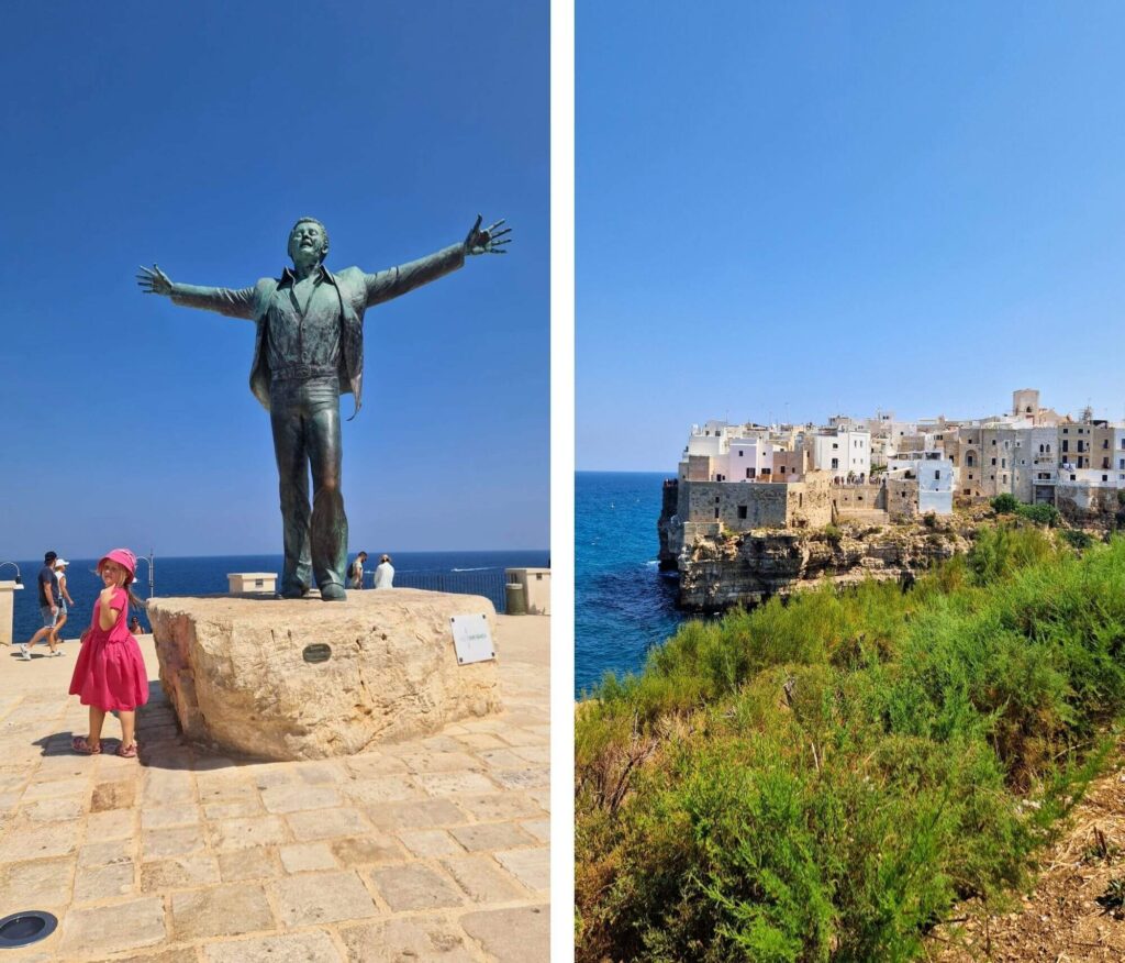 Polignano a Mare z dzieckiem Pomnik Domenico Modugno w Polignano a Mare