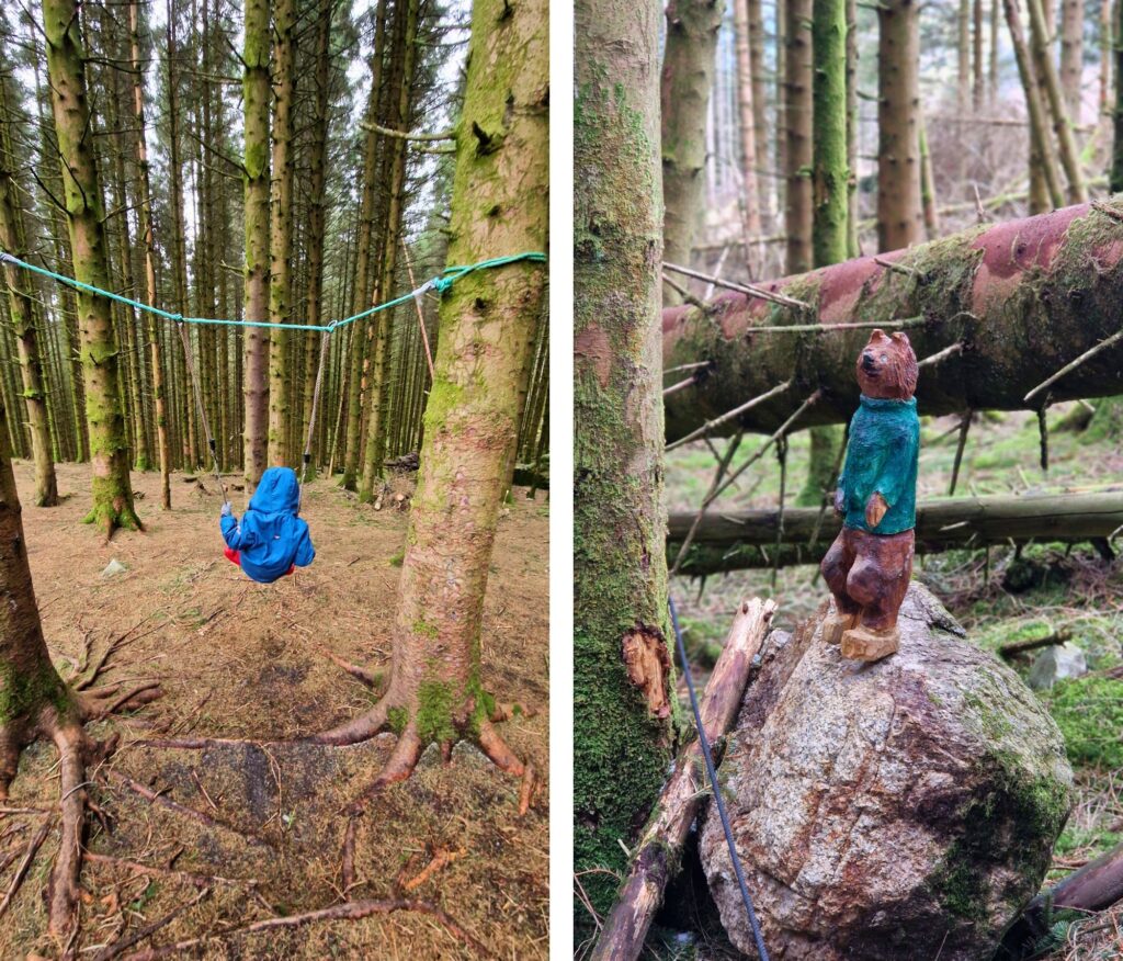 Ferie zimowe w Jørpelandzie: Plan podróży z dziećmi eventyrskogen rzeźby i huśtawka