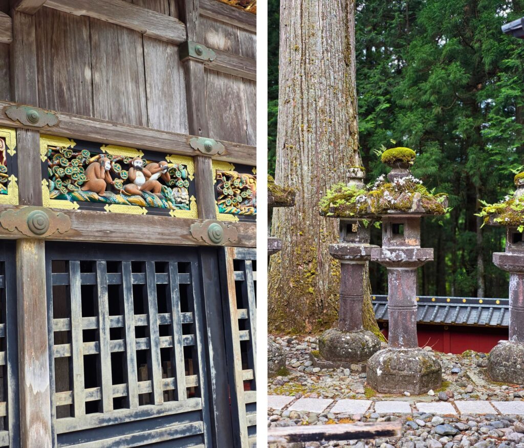 Nikkō - pomysł na jednodniową wycieczkę z Tokio Nikkō Tōshō‑gū, trzy małpy nie widzę zła, nie słyszę zła, nie mówię zła