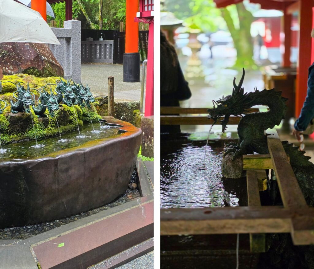 Hakone w deszczu. Czy to ma sens? Świątynia w Hakone, fontanny